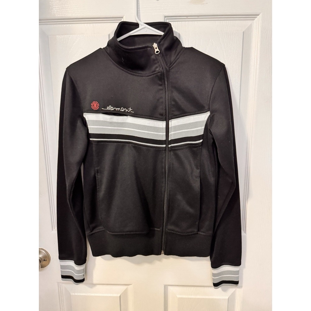 Vintage Element Track Jacket Women's m Black Gray Skate Surf Y2K Full Zip Script